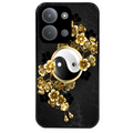 Coque noire taperso pour POCO C85 avec motif yin yang et fleur protection antichoc personnalisée