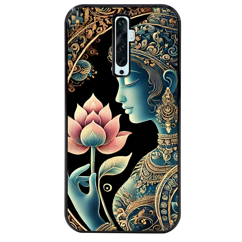 Coque noire taperso pour OPPO Reno 2 et 2Z avec motif bouddha et lotus protection antichoc personnalisée
