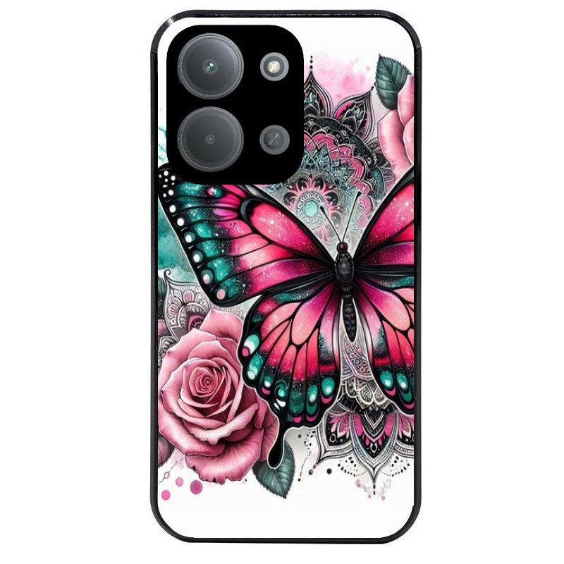 Coque noire taperso pour POCO C85 avec motif papillon rose protection antichoc personnalisée