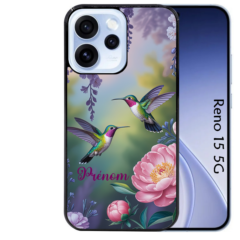 Coque noire taperso pour OPPO Reno 15 et F FS 5G avec motif colibri couple personnalise protection antichoc personnalisée
