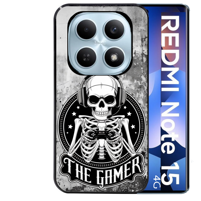 Coque noire taperso pour Redmi Note 15 et PRO PLUS 4G 5G avec motif tete de mort gamer beton protection antichoc personnalisée