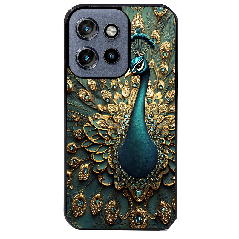 Coque noire taperso pour Moto Edge 60 et Neo Fusion Pro avec motif paon bijoux protection antichoc personnalisée