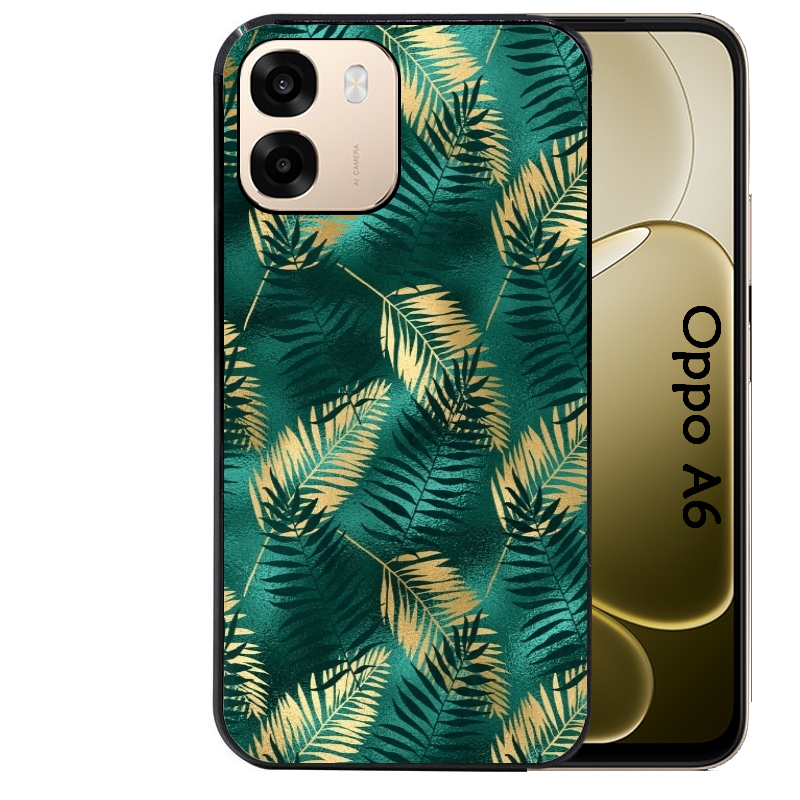 Coque noire taperso pour OPPO A6 A6X 4G et 5G avec motif palmier vert protection antichoc personnalisée