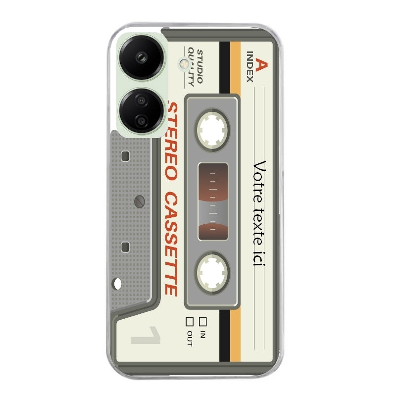 Coque taperso pour POCO C65 4G avec motif cassette grise personnalisable protection antichoc personnalisée
