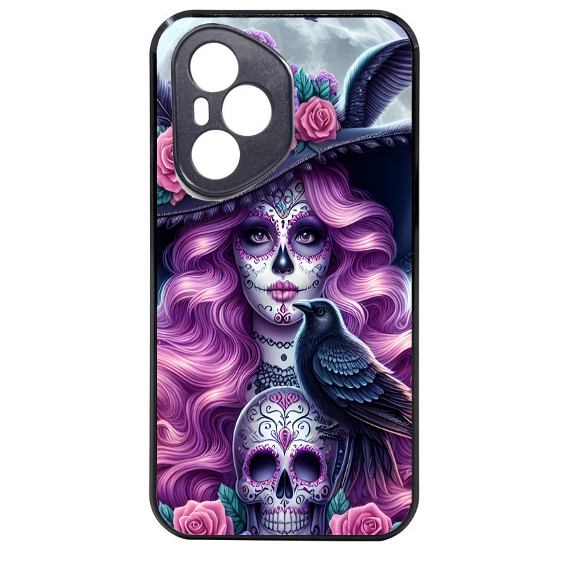 Coque noire taperso pour Honor 400 et Lite Pro Smart avec motif tete de mort calavera et corbeau protection antichoc personnalisée