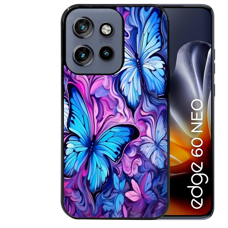 Coque noire taperso pour Moto Edge 60 et Neo Fusion Pro avec motif papillon violet uv protection antichoc personnalisée