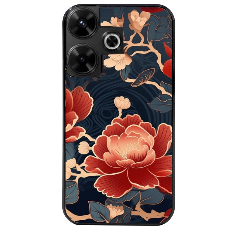 Coque noire taperso pour POCO M6 4G avec motif fleur japan protection antichoc personnalisée