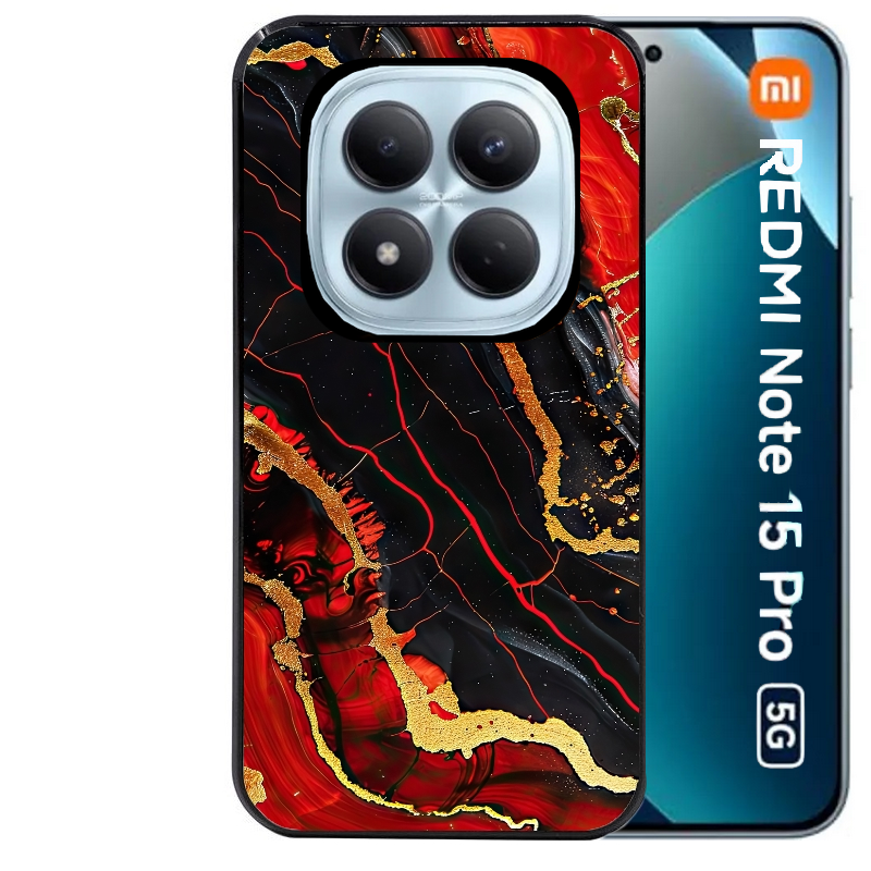 Coque noire taperso pour Redmi Note 15 et PRO PLUS 4G 5G avec motif marbre rouge protection antichoc personnalisée