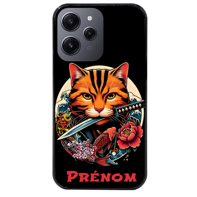 Coque noire taperso pour Redmi 12 4G et 5G avec motif chat carpe koii japan personnalise protection antichoc personnalisée
