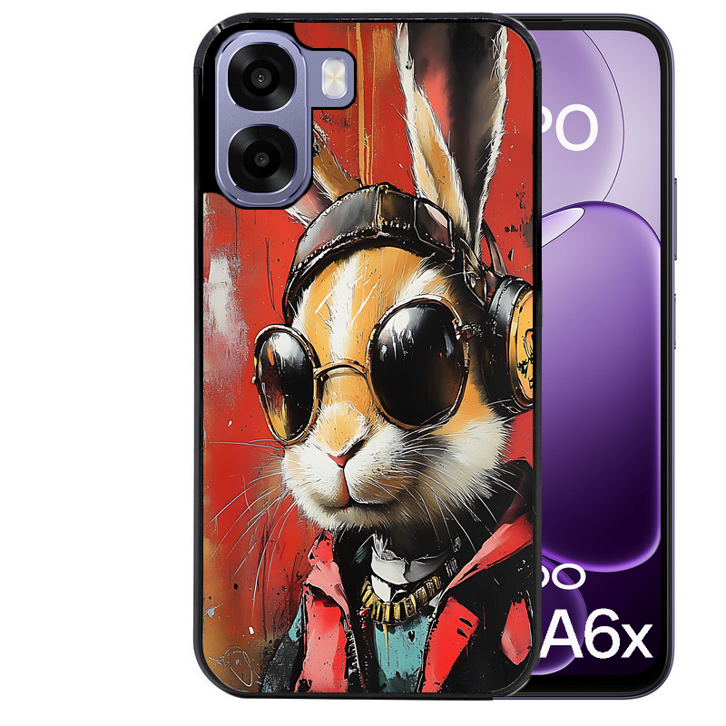 Coque noire taperso pour OPPO A6 A6X 4G et 5G avec motif lapin tag protection antichoc personnalisée