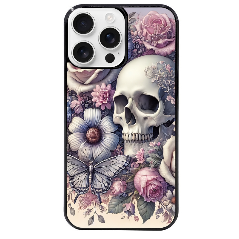Coque noire taperso pour Iphone 16 16E PLUS MAX PRO avec motif tete de mort pastel protection antichoc personnalisée