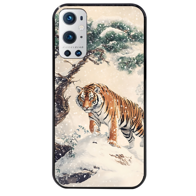 Coque noire taperso pour OnePlus 9 et 9 PRO avec motif tigre bonzai protection antichoc personnalisée