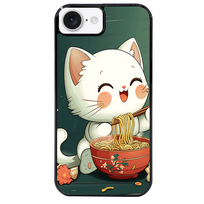 Coque noire taperso pour Iphone 16 16E PLUS MAX PRO avec motif chat ramen nuage protection antichoc personnalisée