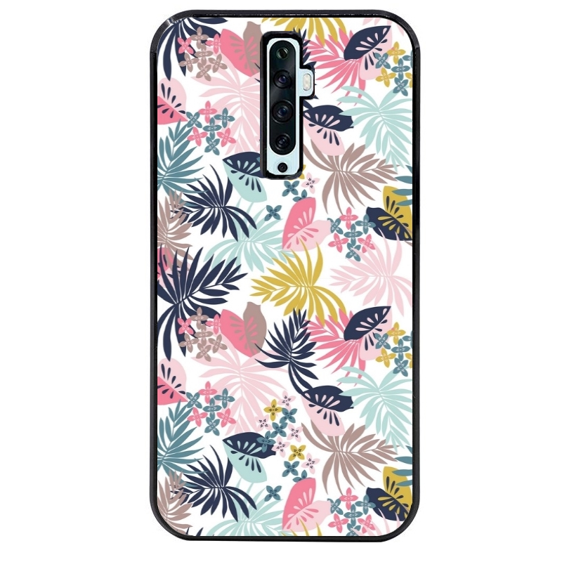 Coque noire taperso pour OPPO Reno 2 et 2Z avec motif jungle et fleur rose protection antichoc personnalisée