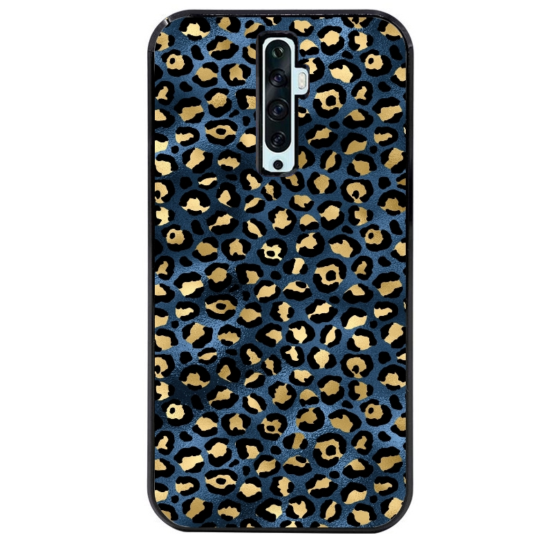 Coque noire taperso pour OPPO Reno 2 et 2Z avec motif leopard bleu protection antichoc personnalisée