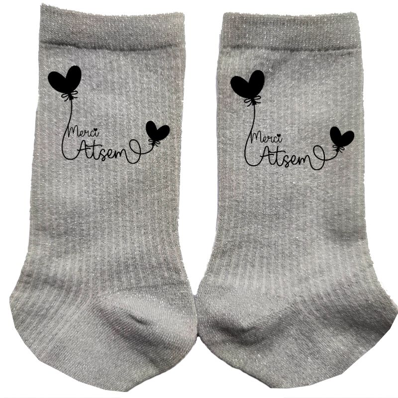 Chaussettes paillettes argent motif merci atsem