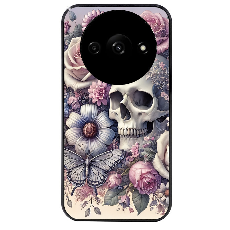 Coque noire taperso pour Redmi A3 avec motif tete de mort pastel protection antichoc personnalisée