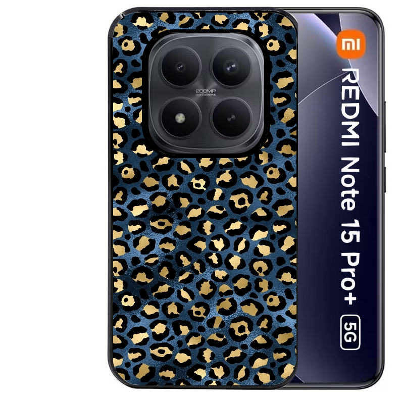 Coque noire taperso pour Redmi Note 15 et PRO PLUS 4G 5G avec motif leopard bleu protection antichoc personnalisée