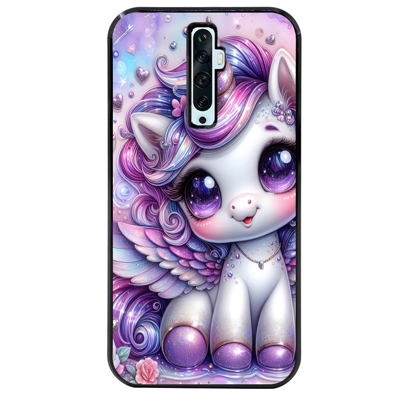 Coque noire taperso pour OPPO Reno 2 et 2Z avec motif licorne violette protection antichoc personnalisée