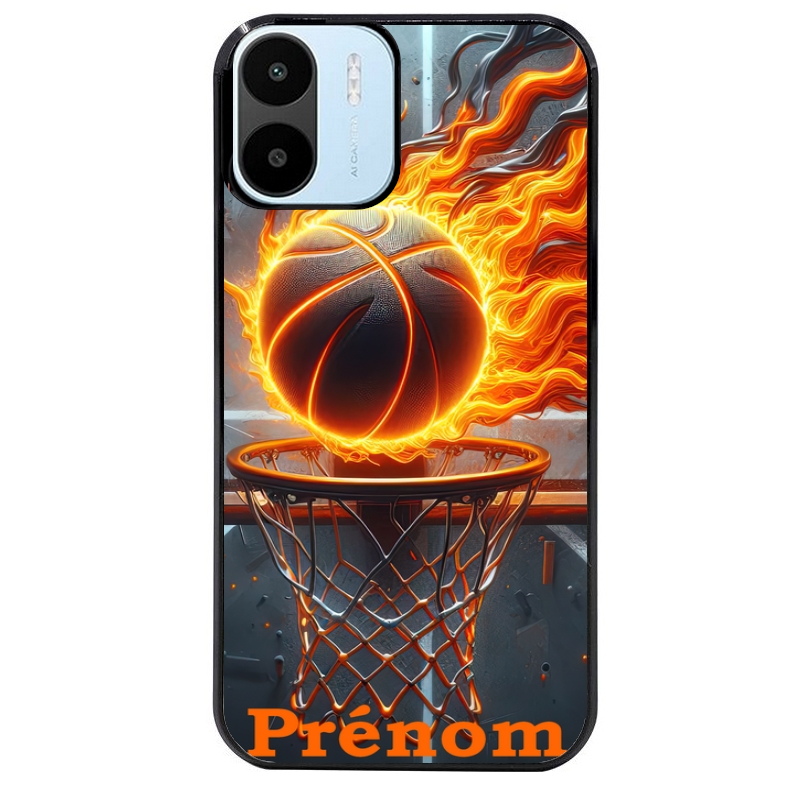 Coque noire taperso pour Redmi A1 et A2 avec motif basket flamme personnalisee protection antichoc personnalisée