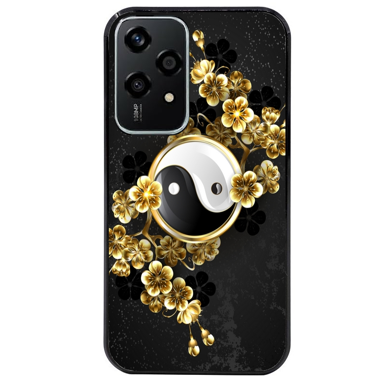 Coque noire taperso pour Honor 200 et Lite Pro Smart avec motif yin yang et fleur protection antichoc personnalisée