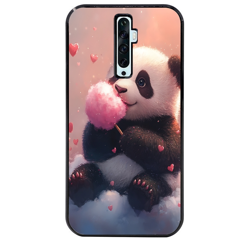 Coque noire taperso pour OPPO Reno 2 et 2Z avec motif panda bonbon protection antichoc personnalisée
