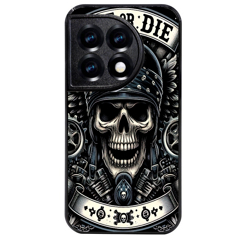 Coque noire taperso pour OnePlus 11 et 12 avec motif mort motard protection antichoc personnalisée