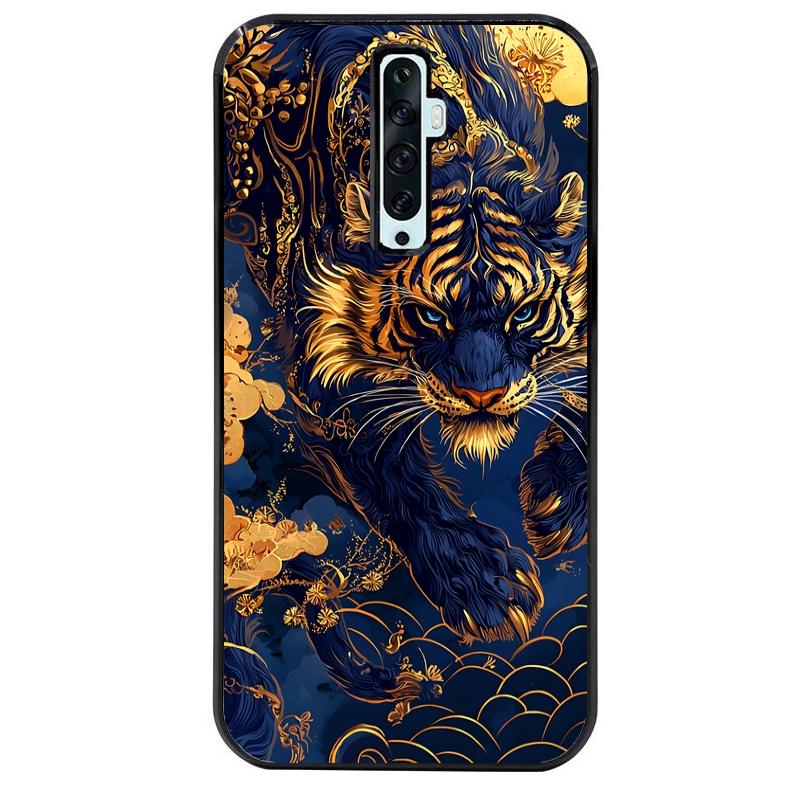 Coque noire taperso pour OPPO Reno 2 et 2Z avec motif tigre et fleur protection antichoc personnalisée