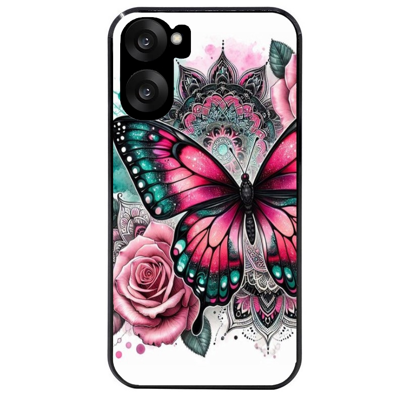 Coque noire taperso pour OnePlus Nord CE5 avec motif papillon rose protection antichoc personnalisée