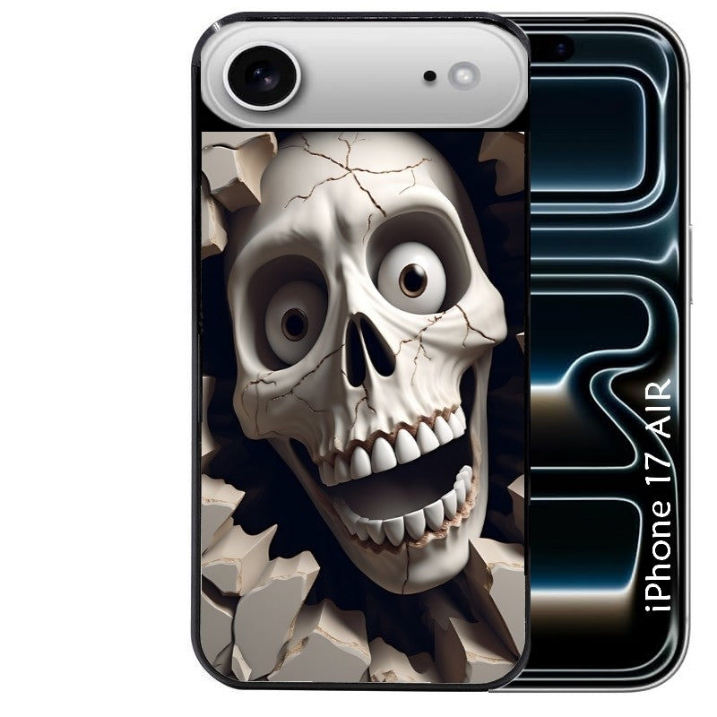 Coque noire taperso pour Iphone 17 17E AIR MAX PRO avec motif tete de mort smile protection antichoc personnalisée