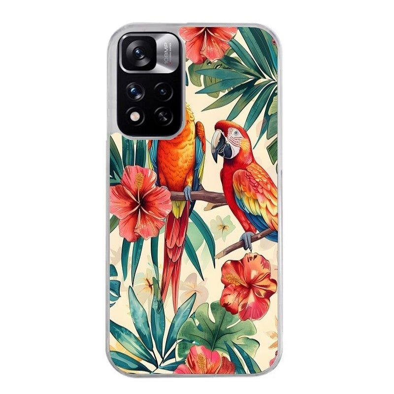 Coque taperso pour Redmi Note 11 4G PRO 5G 11S avec motif perroquet et fleurs protection antichoc personnalisée