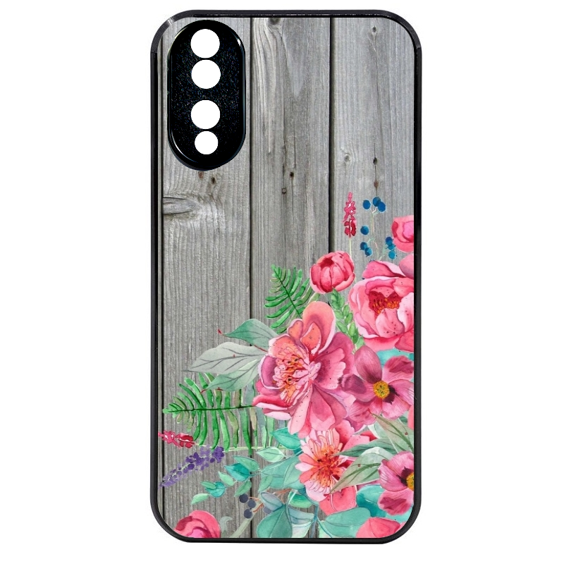 Coque noire taperso pour Honor 70 LITE 90 et LITE avec motif bois gris et fleur rose protection antichoc personnalisée