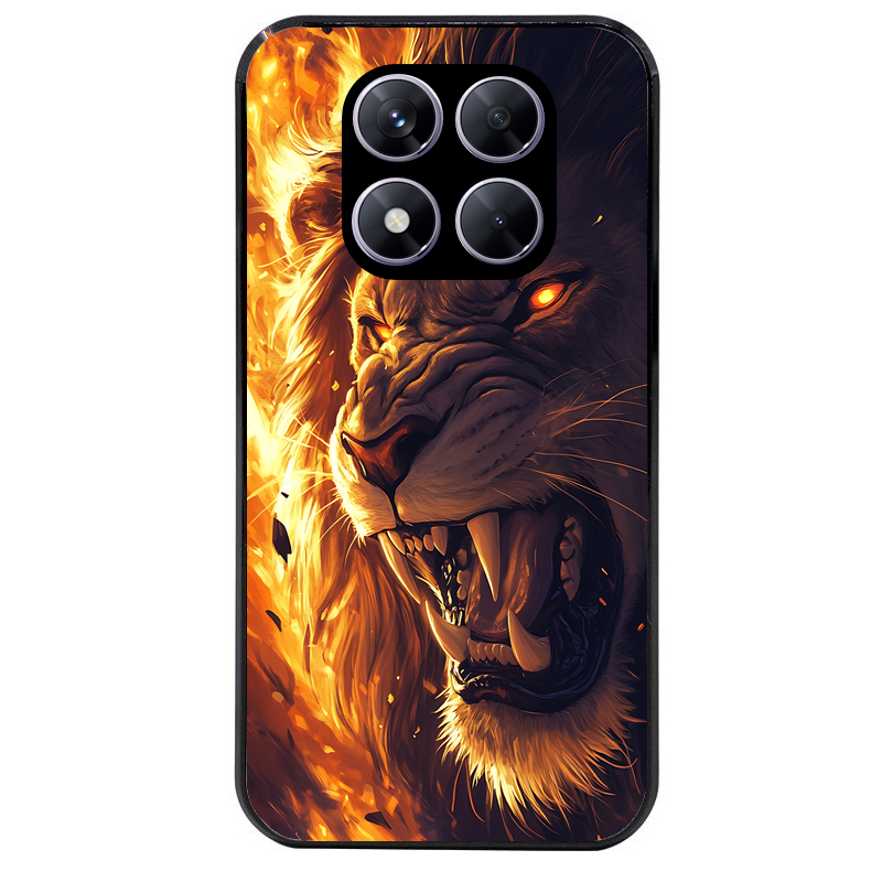 Coque noire taperso pour Redmi Note 14 et PRO PLUS 4G 5G avec motif lion flamme protection antichoc personnalisée