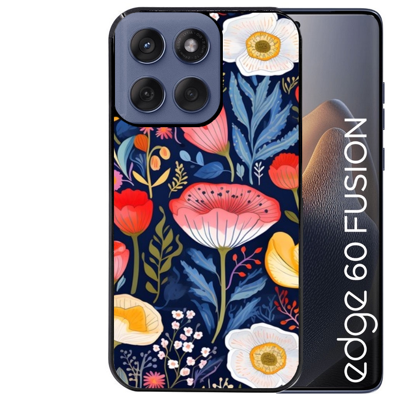 Coque noire taperso pour Moto Edge 60 et Neo Fusion Pro avec motif fleur coquelicot protection antichoc personnalisée