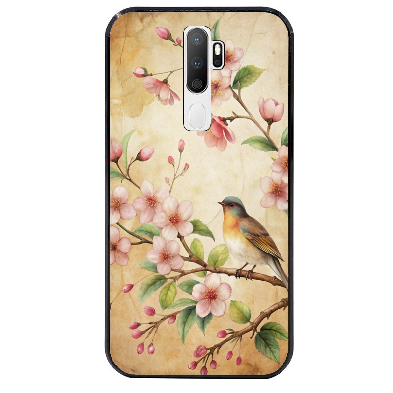 Coque noire taperso pour OPPO A5 A9 2020 avec motif fleur et colibri protection antichoc personnalisée