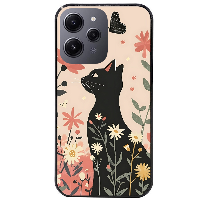 Coque noire taperso pour Redmi 12 4G et 5G avec motif chat papillon 1 protection antichoc personnalisée