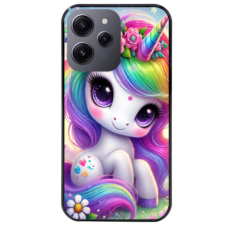 Coque noire taperso pour Redmi 12 4G et 5G avec motif licorne et fleurs protection antichoc personnalisée