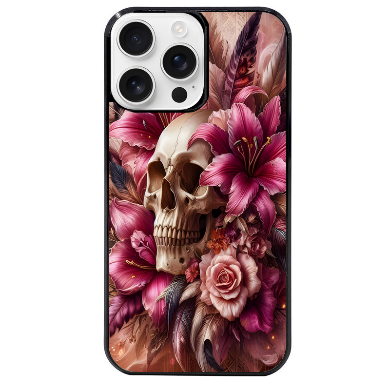 Coque noire taperso pour Iphone 16 16E PLUS MAX PRO avec motif tete de mort skull plume protection antichoc personnalisée