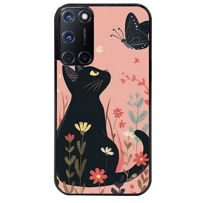 Coque noire taperso pour OPPO Reno 8 LITE avec motif chat papillon 2 protection antichoc personnalisée