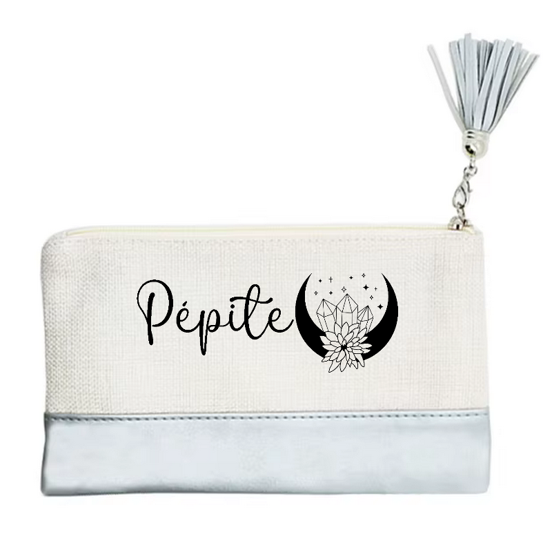 Pochette motif pepite lune en toile et simili cuir