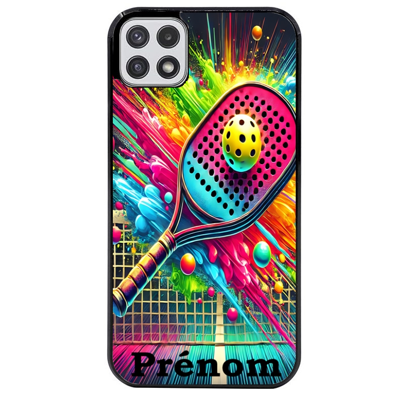 Coque noire taperso pour galaxy A22 A32 A52 A52S 4G 5G  avec motif padel raquette personnalisee protection antichoc personnalisée