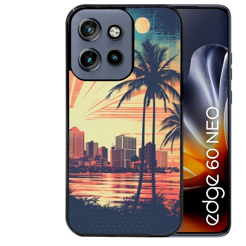 Coque noire taperso pour Moto Edge 60 et Neo Fusion Pro avec motif hawaii retro protection antichoc personnalisée