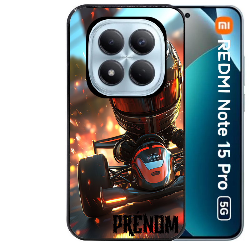 Coque noire taperso pour Redmi Note 15 et PRO PLUS 4G 5G avec motif karting f1 personnalisee protection antichoc personnalisée