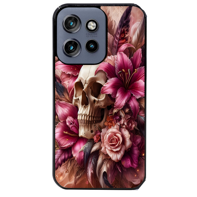 Coque noire taperso pour Moto Edge 60 et Neo Fusion Pro avec motif tete de mort skull plume protection antichoc personnalisée