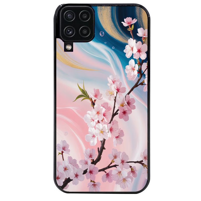 Coque noire taperso pour galaxy A22 A32 A52 A52S 4G 5G  avec motif marbre fleur cerisier protection antichoc personnalisée