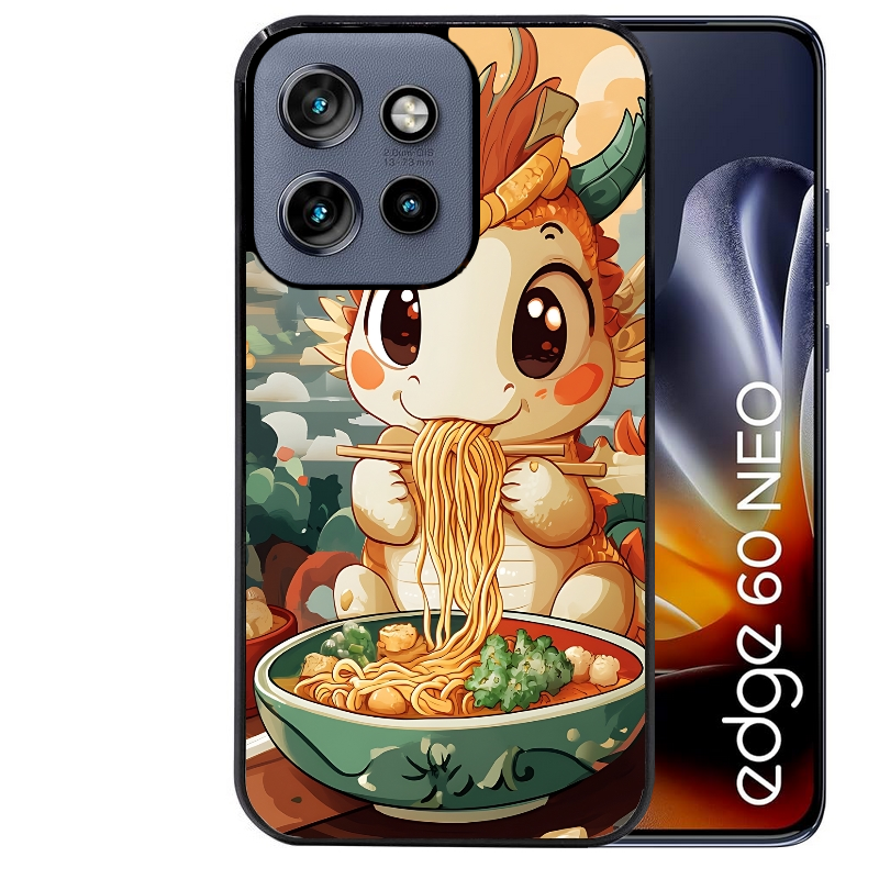 Coque noire taperso pour Moto Edge 60 et Neo Fusion Pro avec motif dragon ramen 3 protection antichoc personnalisée