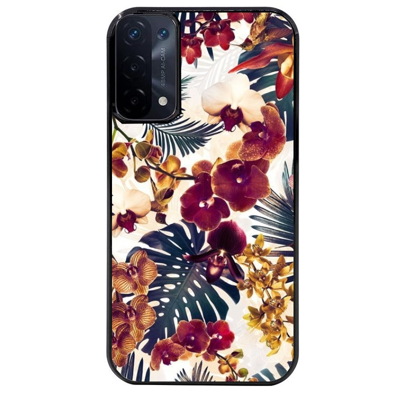 Coque noire taperso pour OPPO A54 et A74 5G avec motif jungle couleurs d'automne protection antichoc personnalisée