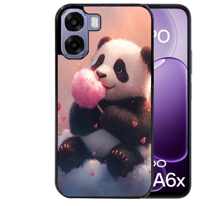 Coque noire taperso pour OPPO A6 A6X 4G et 5G avec motif panda bonbon protection antichoc personnalisée