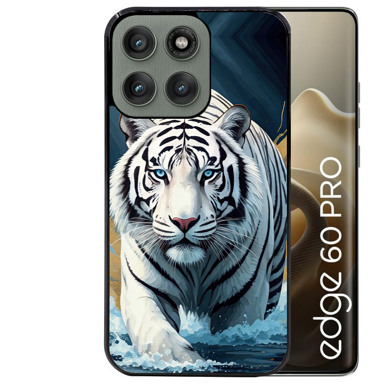Coque noire taperso pour Moto Edge 60 et Neo Fusion Pro avec motif tigre polaire protection antichoc personnalisée