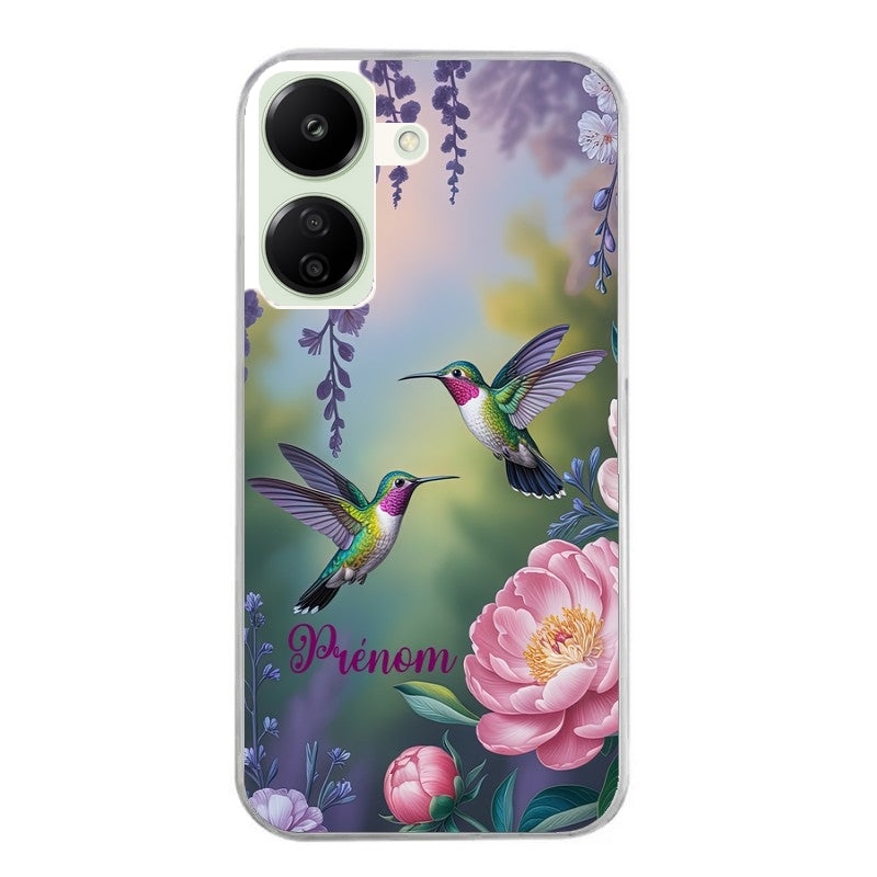 Coque taperso pour POCO C65 4G avec motif colibri couple personnalise protection antichoc personnalisée